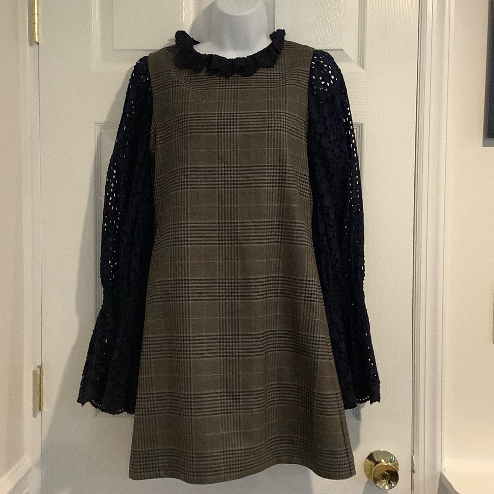 SEA Women’s Plaid/Navy Whimsigoth Y2K Preppy Academia School Girl Fall Dress